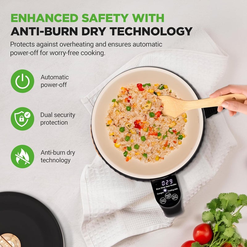 NutriChef 1.6 QT Portable Electric Rice Cooker & Lunch Maker | Multi-Functional & Non-Stick Ceramic Coating | Digital Control Panel | 6 Cook Functions: Rice, Soup, Stew, Porridge & More | Black - Image 5